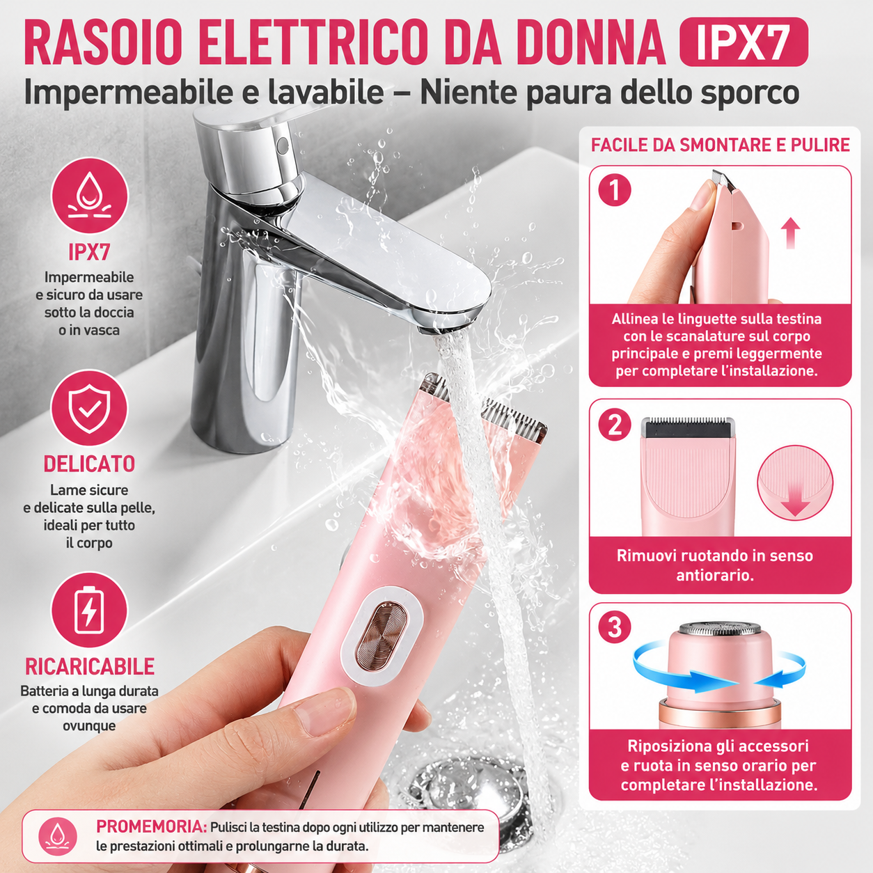 Rasoio Elettrico Donna 2in1 IPX7
