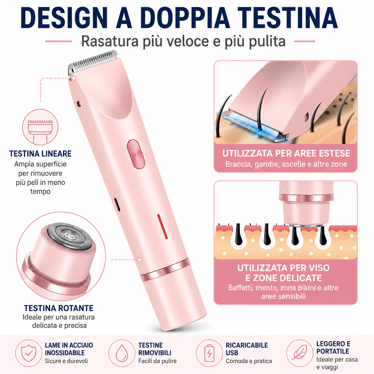 Rasoio Elettrico Donna 2in1 IPX7