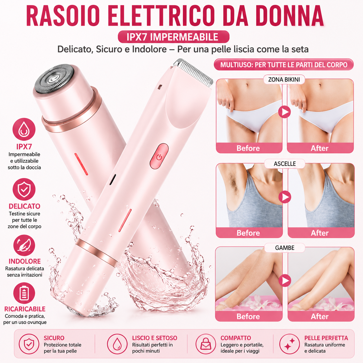 Rasoio Elettrico Donna 2in1 IPX7